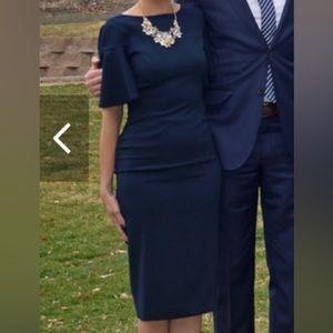 Jay Godfrey Navy Blue Flutter Sleeve Midi Cocktail Dress Small